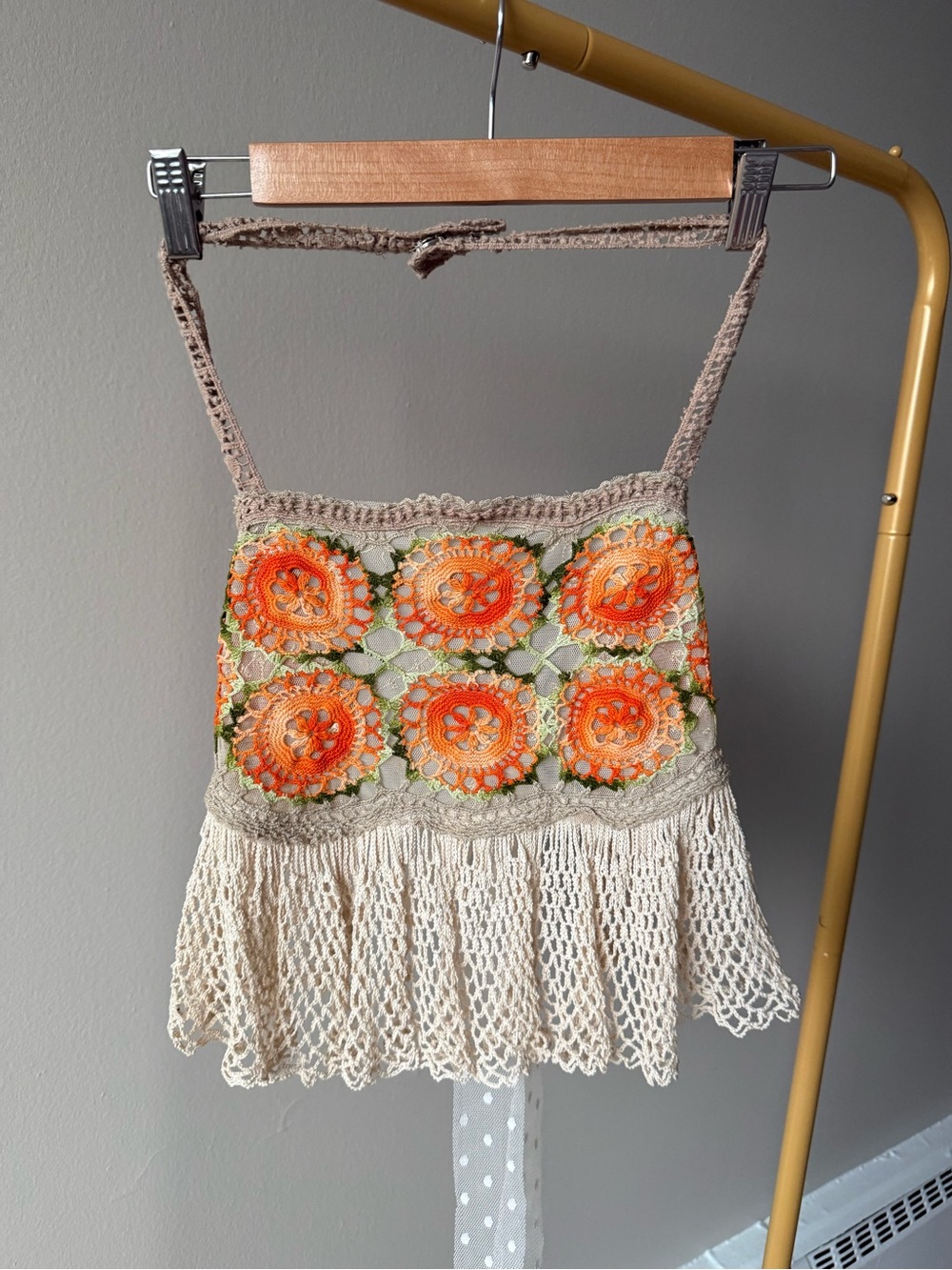 Hand Crafted Crochet Tank Top in Beige, Orange and Green